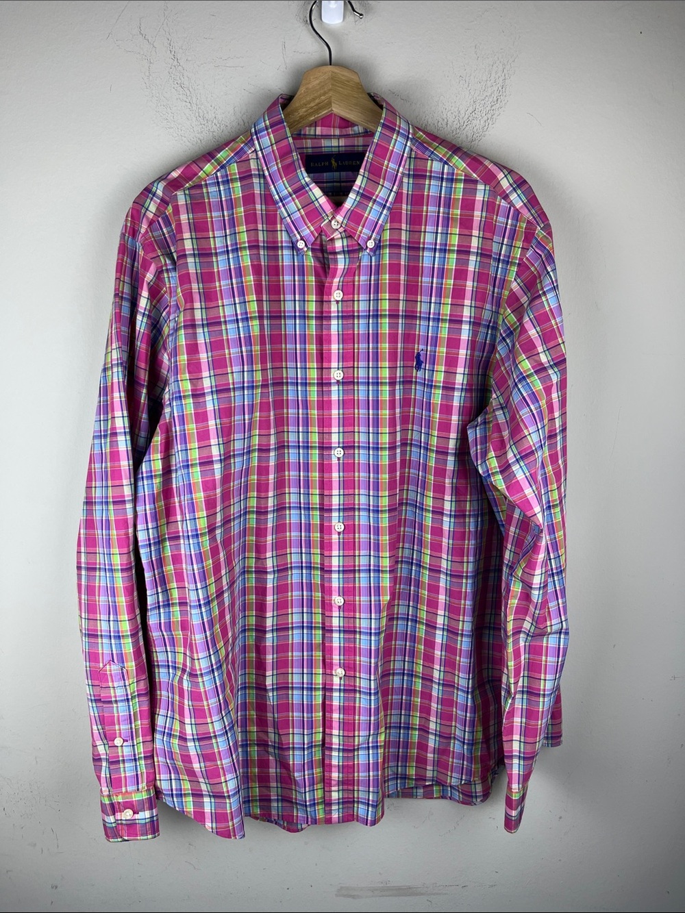 Ralph Lauren Men's XL Pink Multicolor Plaid Button Down Shirt Casual Preppy